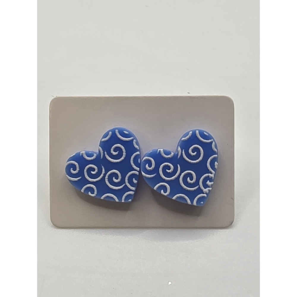 Blue And White Heart Shaped Stud Earrings